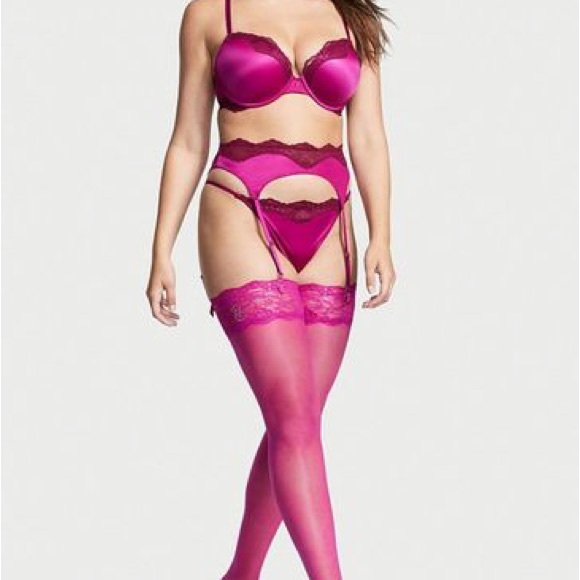 New Victoria’s Secret Lace Thigh Tights/ Magenta/Medium - Picture 1 of 6